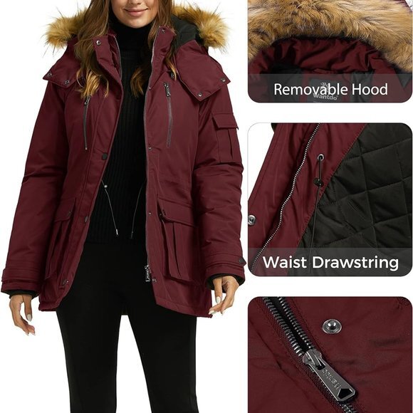 Unbranded Jackets & Blazers - Women's Quilted Winter Coat Warm Puffer Jacket Thicken Parka with Removable Hood